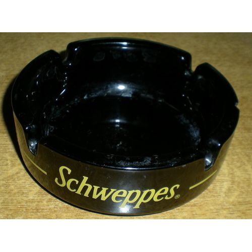 Cendrier "Schewppes" En Verre Noir