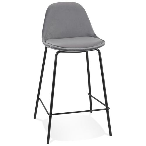 Tabouret Snack Mi-Hauteur 'fenton Mini' En Velours Gris Et Pied En Métal Noir