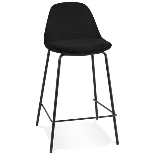 Tabouret Snack Mi-Hauteur 'fenton Mini' En Velours Noir Et Pied En Métal Noir