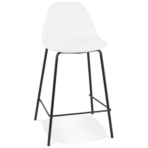 Tabouret Snack Mi-Hauteur 'plumar Mini' En Tissu Bouclé Blanc Et Pied En Métal Noir