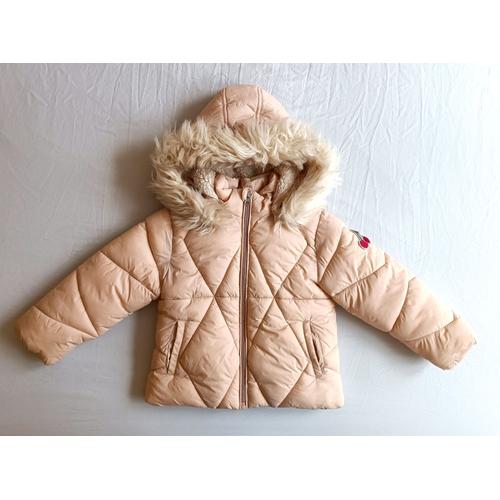 Manteau Doudoune Rose A Capuche Fausse Fourrure. Tape A L Oeil. 3 Ans. 96 Cm