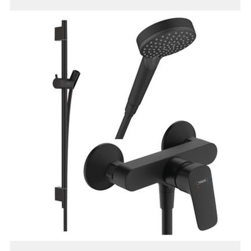Hansgrohe - Pack mitigeur douche mécanique Logis + Barre Unica S Puro + flexible + Pommeau Vernis Blend Vario noir mat - Noir