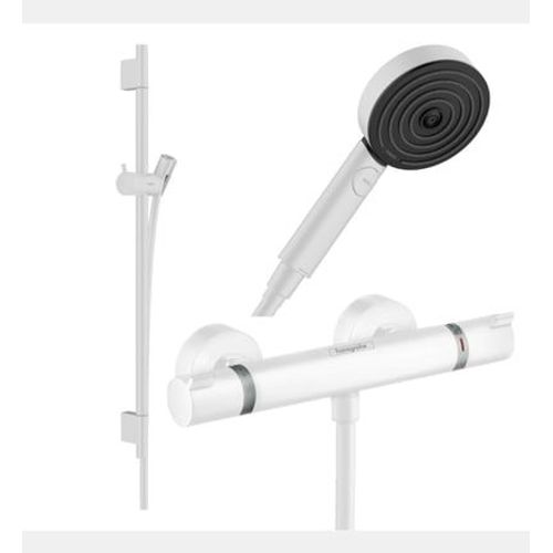 Hansgrohe - Pack mitigeur douche thermostatique Ecostat Comfort + Barre Unica + flexible + Pommeau Pulsify Select 3 jets blanc mat - Blanc