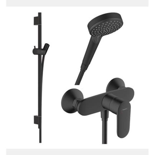 Hansgrohe - Pack mitigeur douche mécanique Vernis Blend + Barre Unica S Puro + flexible + Pommeau Vernis Blend Vario noir mat - Noir