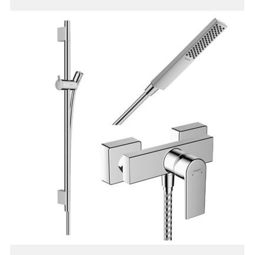 Hansgrohe - Pack mitigeur douche mécanique Vernis Shape + Barre Unica S Puro + flexible + Pommeau Pulsify E chromé - Rose