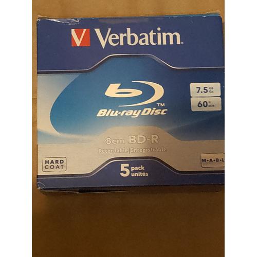 Pack Verbatim 5 BD-R blu ray recordable 8 cm, 7,5 Go hard coat pour camescope