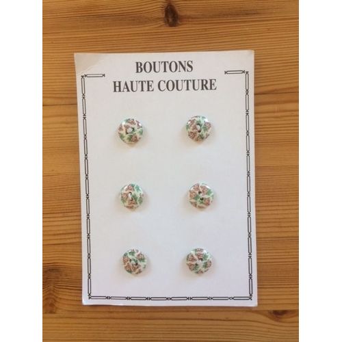 6 Boutons Multicouleurs - Blanc - Vert - Rose 1,5 Cm