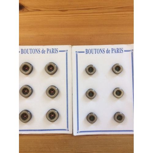 Lot De 12 Boutons Carres - Kaki - Bi-Couleur 1,8 Cm