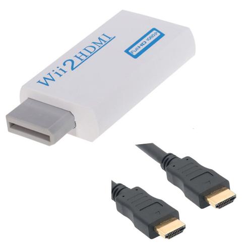 Adaptateur Convertisseur pour Nintendo Wii vers HDMI + Câble HDMI Full HD 1080p 3D 4K+ Ethernet 1M