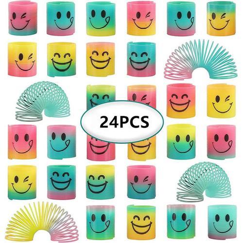 24 Pièces Mini Jouets De Printemps En Plastique Arc-En-Ciel Jouets Ressorts Magiques Pour Amusement Et Fournitures De Fête, Coloré (Coloré)