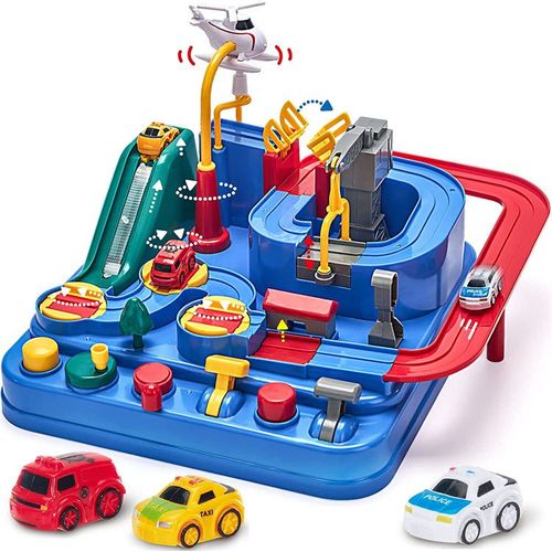 Piste De Voiture Jouet Enfant 3 Ans De Grande Taille, (Avec 3 Voitures, Style Aléatoire), Circuit Voiture Enfant Avec Hélicoptère, Bus, Voiture Pour Enfant Garçon Fille 3 4 5 6 Ans