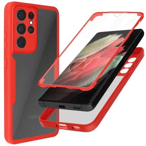 Coque Pour Samsung S21 Ultra (6.8'') Rouge Rigide Anti-Rayure Protection 360 Degre Solide Epais