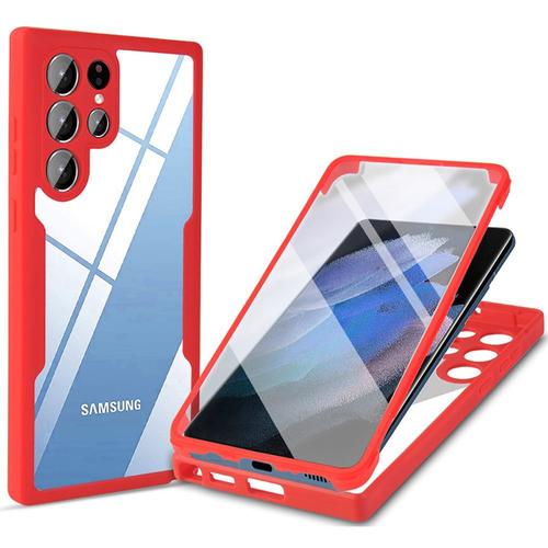 Coque Pour Samsung S22 Ultra (6.8'') Rouge Solide Rigide Integrale Anti-Rayure Bordure Renforcee