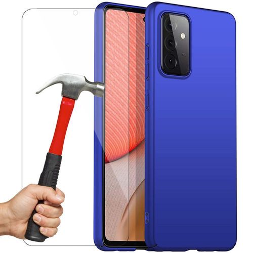 Lot 2 Verres Trempes + Coque Pour Samsung A52 (6.5'') Bleu Anti Choc Anti-Rayure Classique Legère