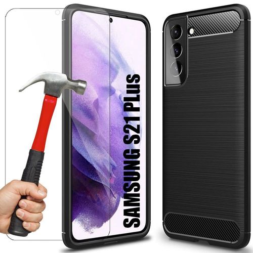 Pack De 2 Verres Trempes Avec Coque Pour Samsung S21 Plus (6.7'') Noir Epais Rigide Souple Elegante Anti-Choc