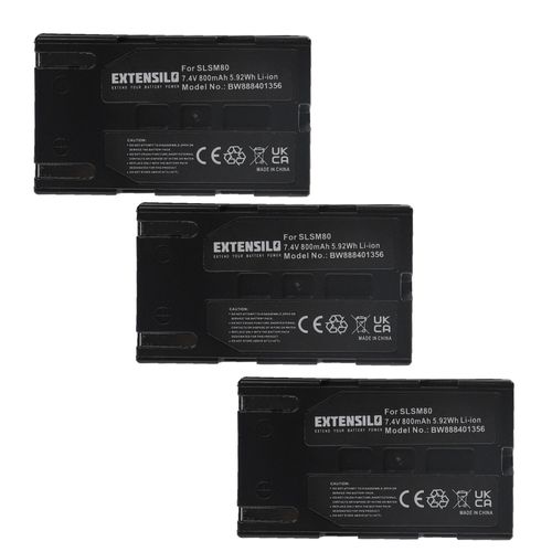 EXTENSILO 3x Batteries compatible avec Samsung VP-D362, VP-D364W, VP-D371, VP-D371W, VP-D451, VP-D453, VP-D453i caméra vidéo caméscope (800mAh, 7,4V, Li-ion)