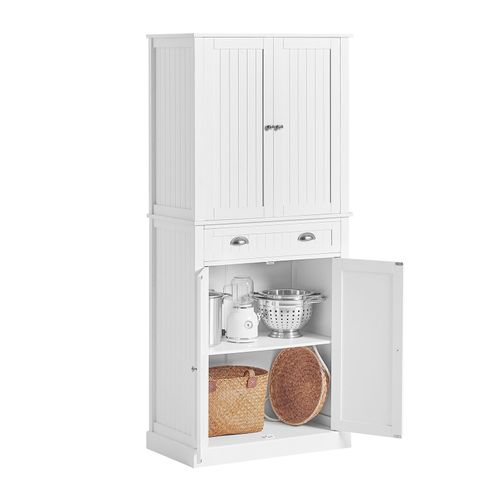Sobuy Fsb44-W Armoire De Cuisine, Meuble De Rangement Cuisine, Buffet Placard Avec 4 Portes, 1 Tiroir Et Étagères Réglables, Pour Cuisine, Salle À Manger, Salon, Salle De Bain, Blanc