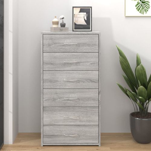 Vidaxl Buffet Avec 6 Tiroirs Sonoma Gris 50x34x96 Cm Bois D'ingénierie