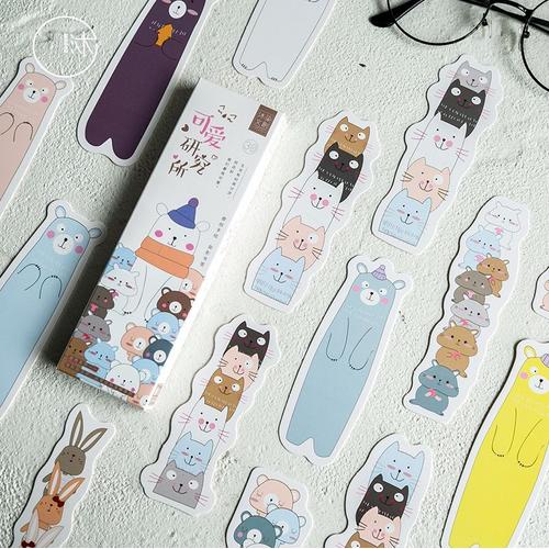 Marque-Pages Colorés En Papier, 30 Pièces/Lot, Marque-Pages De Dessin Animé Ours Chien Pour Livres, Cadeau Promotionnel Stationery-W-Sq-649