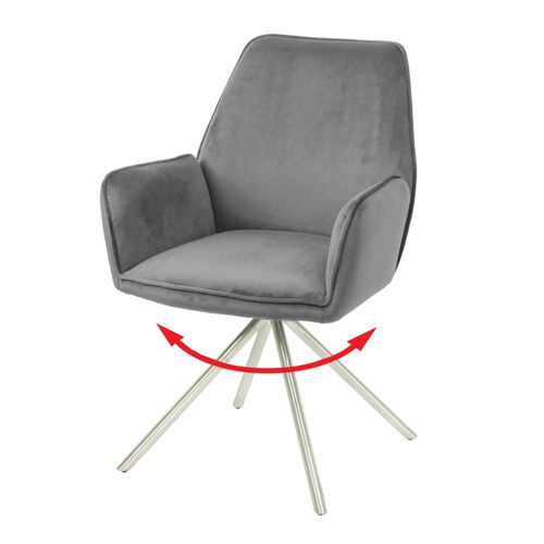 Chaise De Salle À Manger Hwc-G67, Chaise De Cuisine Avec Accoudoirs Velours   Gris Foncé, Inox