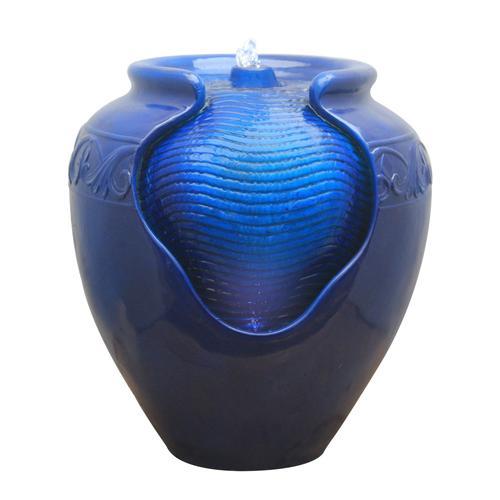 Teamson Home Outdoor Glazed Pot Fountain Blue Royal Blue