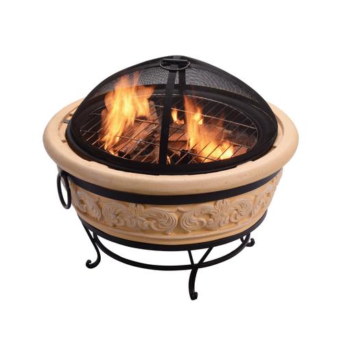 Teamson Home 27 ""Extérieur Rond En Bois À Feu De Feu Avec Du Béton Léger Et De La Base En Acier Stoneblack