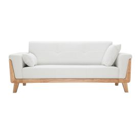 Canapé Scandinave 3 Places En Tissu Blanc Cassé Et Bois Clair Fjord