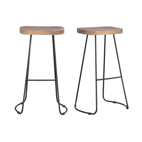 Tabourets De Bar Manguier Massif Et Métal 75 Cm (Lot De 2) Runko