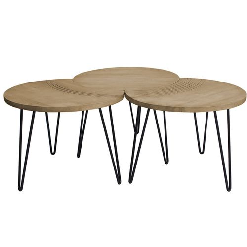 Tables Basses Gravées Manguier Massif Et Métal Noir (Lot De 3) Vibes