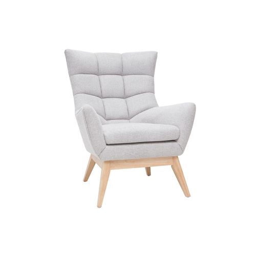 Fauteuil Scandinave Effet Velours Texturé Gris Clair Et Bois Brody
