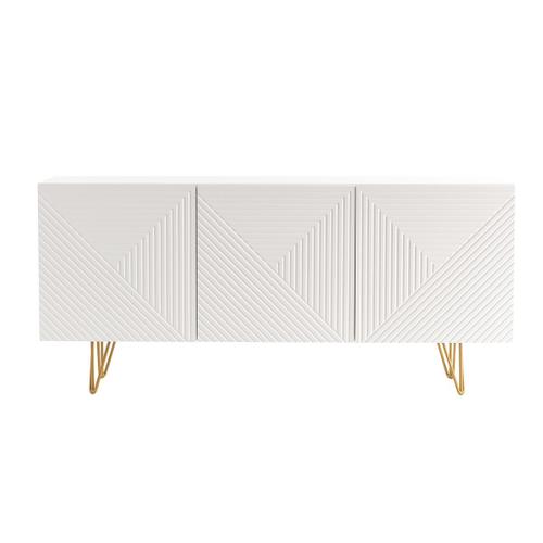 Buffet Design Blanc Et Doré 3 Portes L160 Cm Ozen