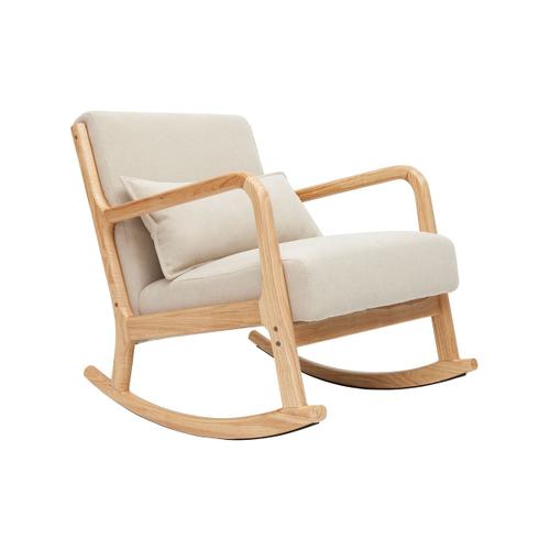 Rocking Chair Scandinave Bois Clair Et Tissu Effet Velours Beige Derry