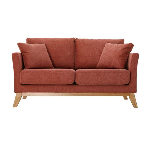 Canapé Scandinave 2 Places Déhoussable Effet Velours Texturé Terracotta Oslo