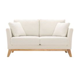 Canapé Scandinave 2 Places Déhoussable Blanc Effet Laine Bouclée Et Pieds Bois Oslo