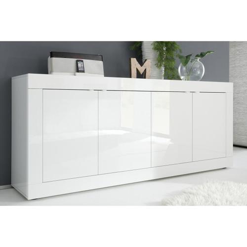 Buffet Design Blanc Laqué Brillant 4 Portes L207 Cm Latte