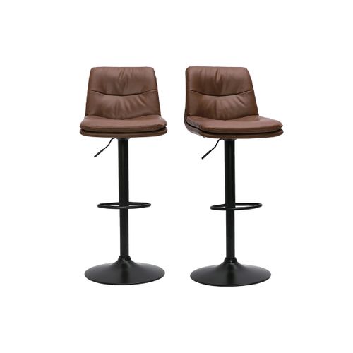 Tabourets De Bar Réglables En Polyuréthane Marron Et Métal Noir (Lot De 2) Zuck