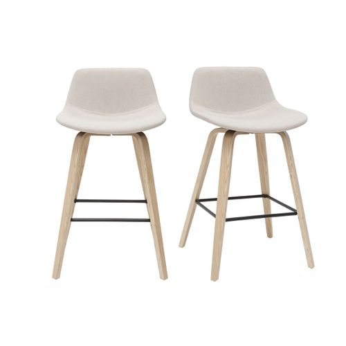 Tabourets De Bar Scandinaves Beige Et Bois Clair H65 Cm (Lot De 2) Nonie