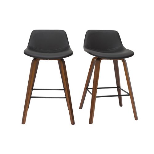 Tabourets De Bar Design Noir Et Noyer H65 Cm (Lot De 2) Nonie