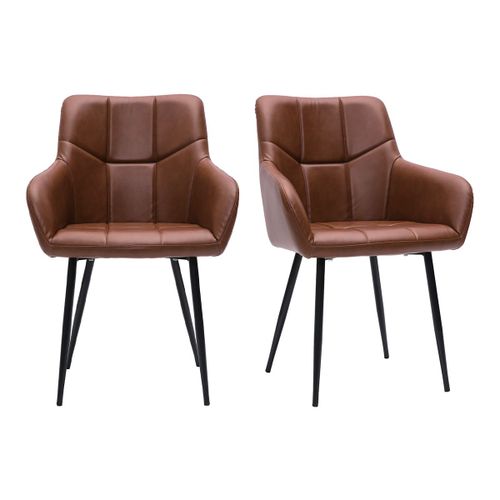 Chaises Design Matelassées En Polyuréthane Marron Et Métal Noir (Lot De 2) Montero