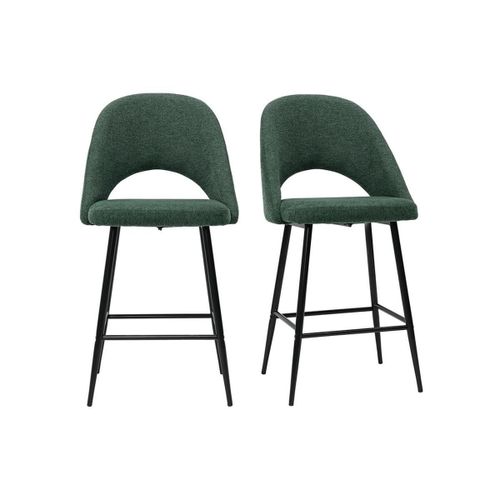 Tabourets De Bar En Tissu Effet Velours Textur? Vert H65 Cm (Lot De 2) Cosette