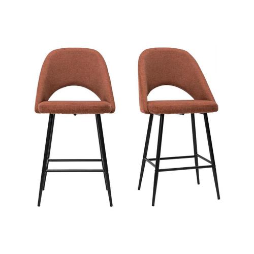 Tabourets De Bar En Tissu Effet Velours Texturé Terre Brûlée H65 Cm (Lot De 2) Cosette