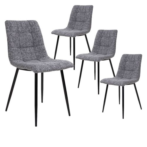 Strib - Lot De 4 Chaises Tissu Gris Tacheté Et Piétement Acier