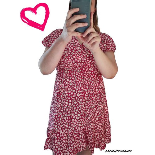 Robe Mi-Longue Fleurie Rouge Taille Unique