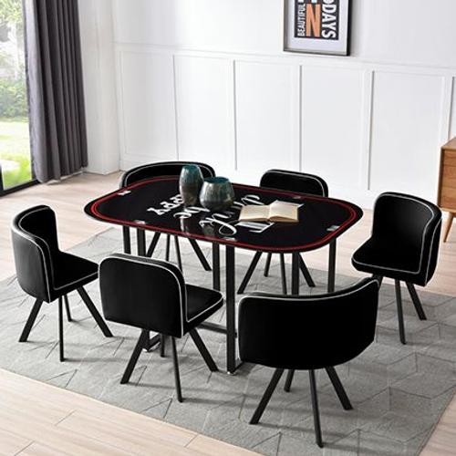 Ensemble Repas Table En Verre Et 6 Chaises En Pu Noir