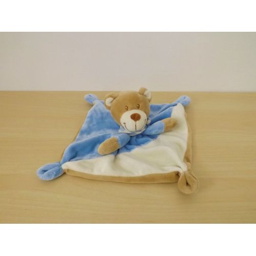 Doudou Ours Beige Bleu Foulard Pommette