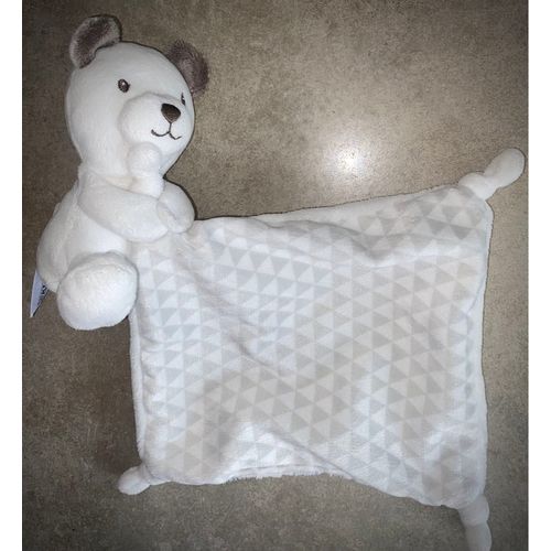 Doudou Ours Blanc Mouchoir Triangles Gris Peluche Jouet Ourson C&a 