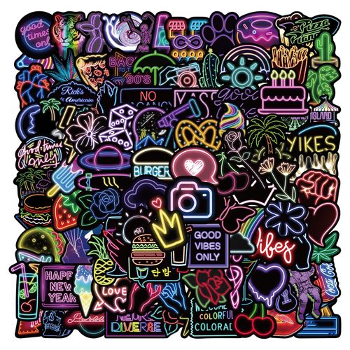 Lot De 10, 30, 50 Ou 100 Pièces, Autocollants Graffiti Néon, Dessin Animé, Guitare, Moto, Valise, Bagage, Jouet Classique, Pour Enfant