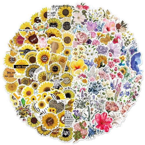 10/50/100pcs Dessin Animé Tournesol Autocollants Pour Filles Ordinateur Portable Guitare Bagages Vélo De Planche À Roulettes Imperméable À L'eau Cool Autocollant Jouets Pour Enfants