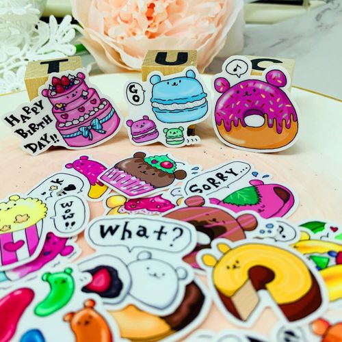 Autocollant En Papier Mignon Dessin Animé Nourriture Dessert Expression Faciale Pour Enfants, Autocollant De Livre Fait Maison Sur Ordinateur Portable/Scrapbook Décoratif 38 Pièces