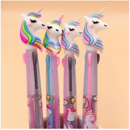 Lot De 2 Stylos À Bille Épais, 3 Couleurs, 6 Couleurs, Licorne, Dessin Animé, Fournitures Scolaires Et De Bureau, Papeterie Cadeau